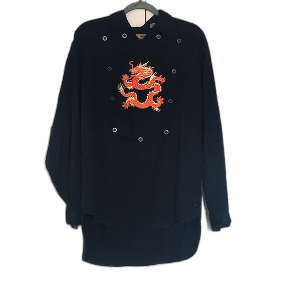 Vintage Scully Embroidered Dragon Bib Western Long Sleeve Shirt Rare Medium Mens - Picture 1 of 6